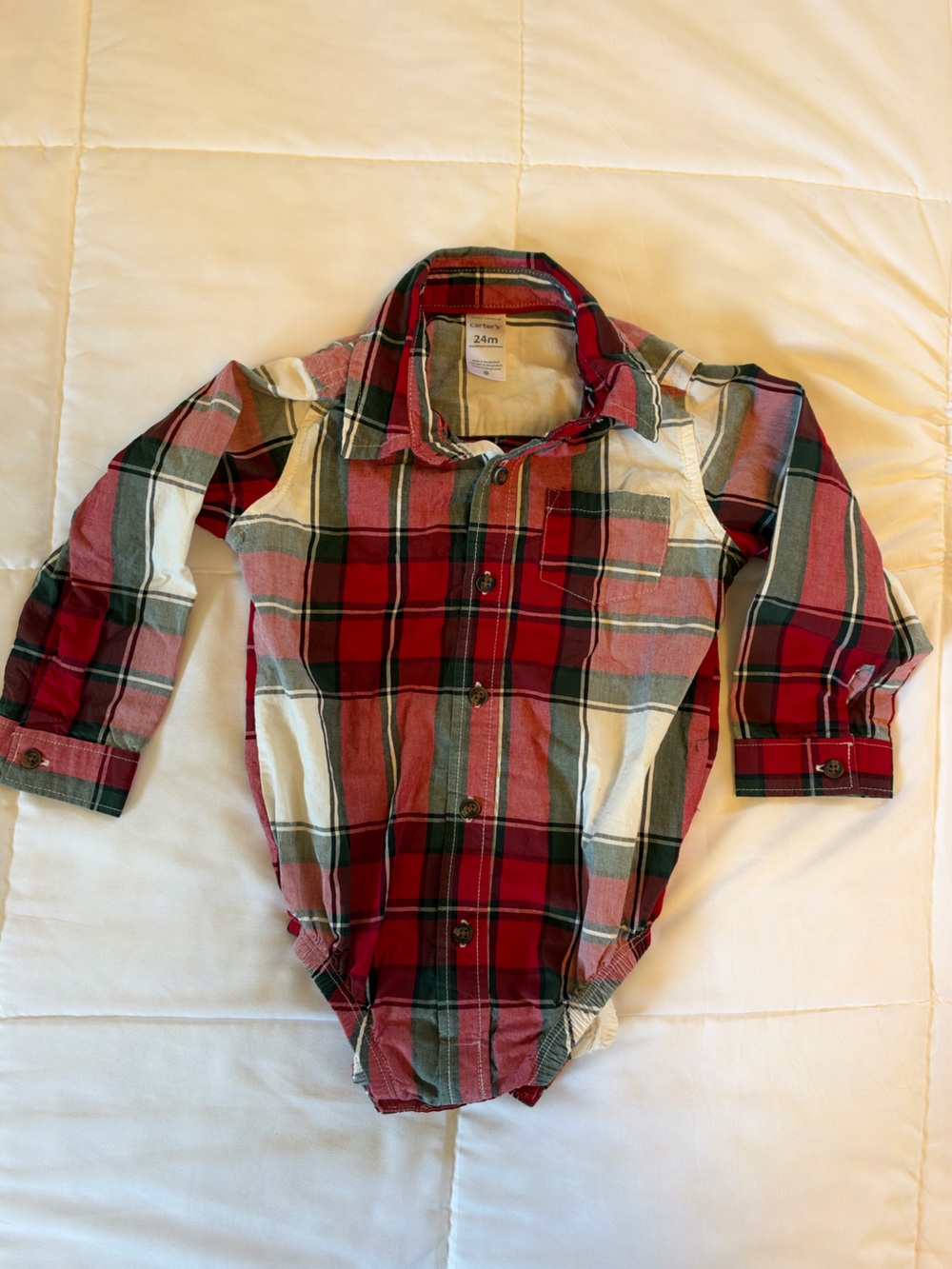 Carter's Red and Green Plaid Long-Sleeve Button-Front Shirt Bodysuit